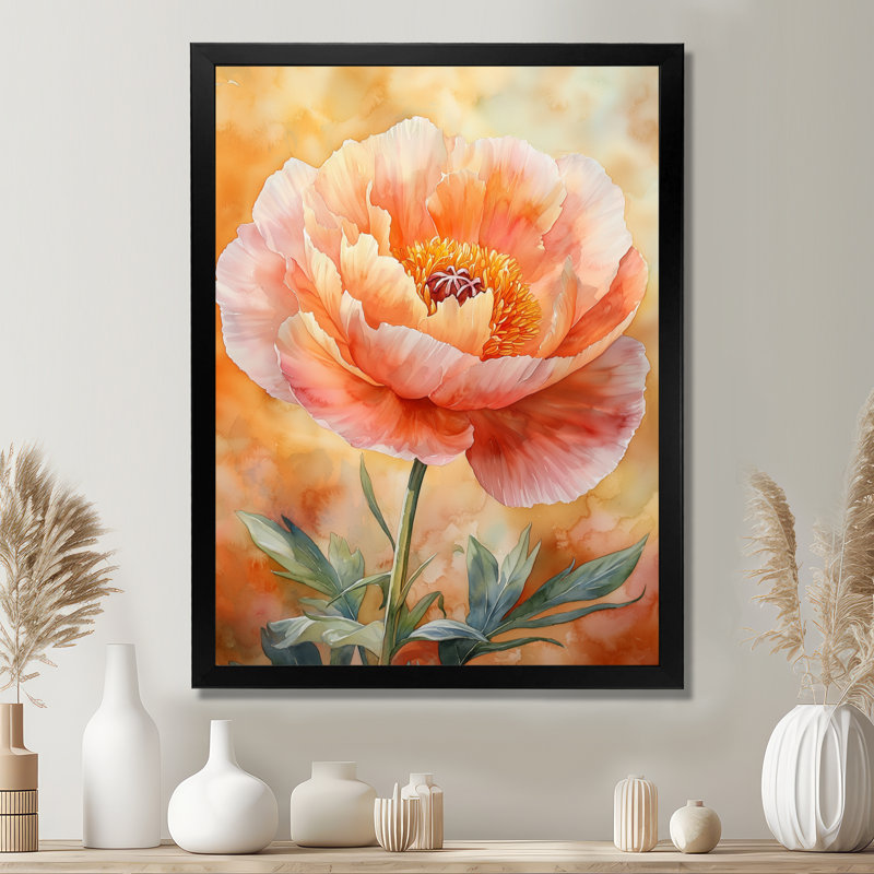 Baldon - Floral Canvas Wall Art, Black, 20" H x 12" W, Single Picture Framed Print
