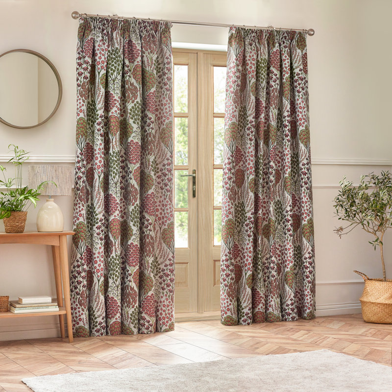 Ophelia Floral Jacquard Pencil Pleat Curtains, Navy, 168cm Width x 183cm Drop
