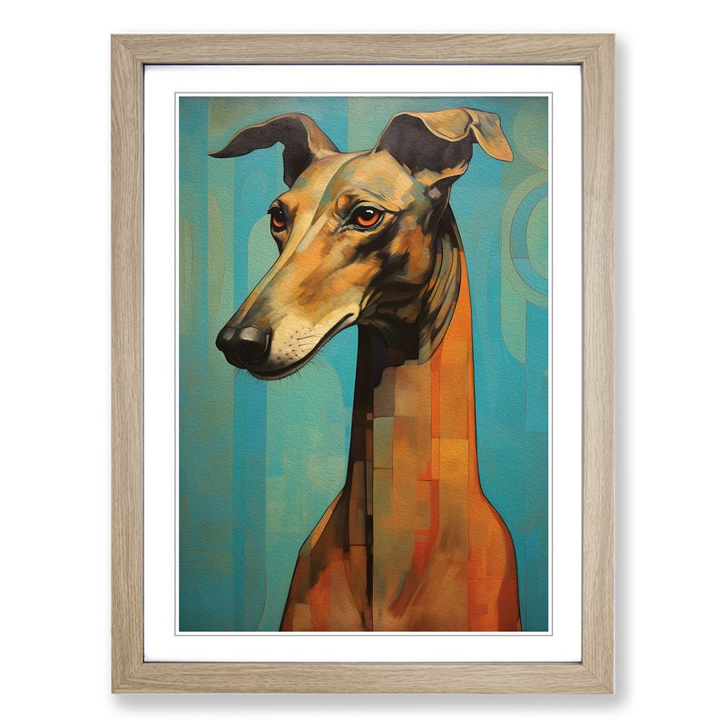XYZ-FRM-V1223-3526 Greyhound Art Deco - Single Picture Frame Print on Wood