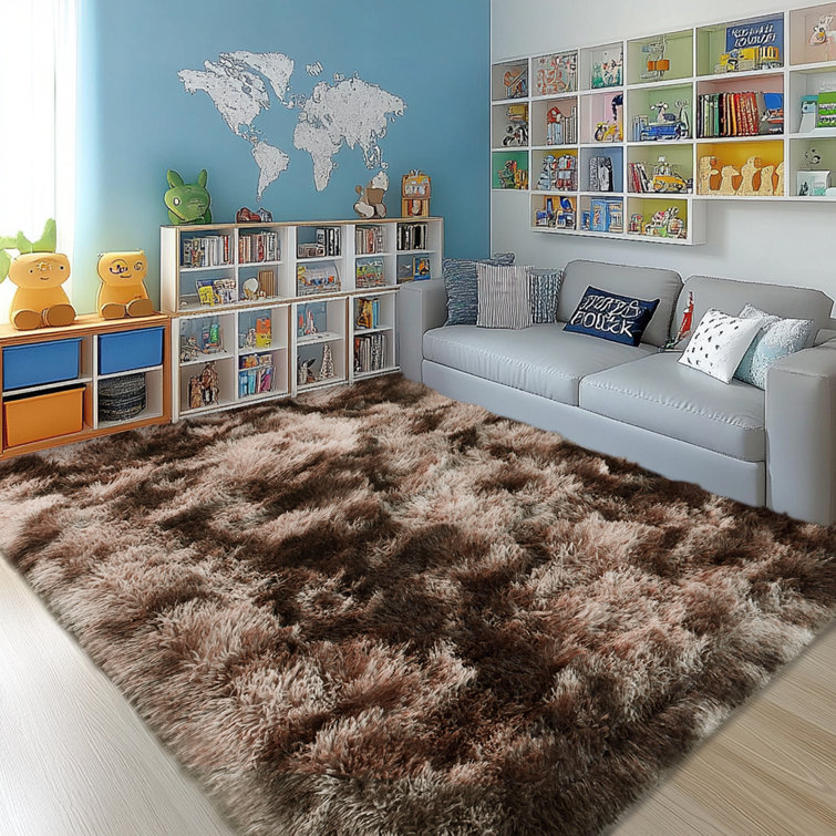 Solid Rug Soft Fluffy Tie-dye Brown Indoor Area Rug for Living Room Bedroom Nursery Kids Room