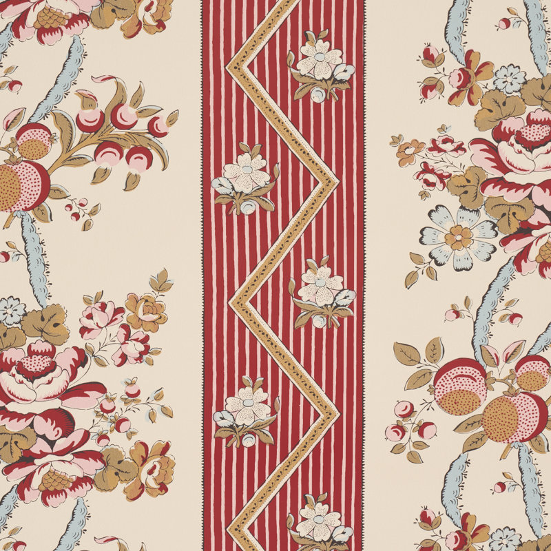 Sylvain Floral Stripe Wallpaper, Rouge