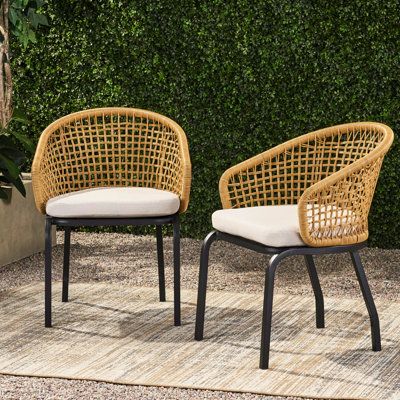 Chaise de jardin élégante - Tissu PE marron, pied en métal, revêtement imperméable, style moderne, structure antirouille, assise confortable