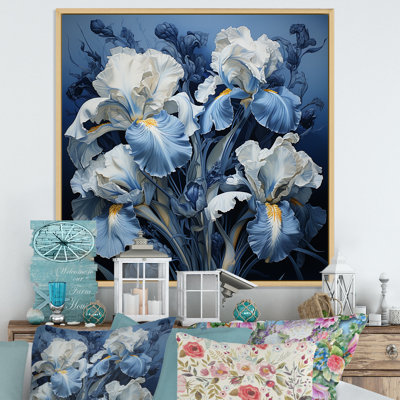 Minimalisme, jardin d'iris bleu et blanc sur toile