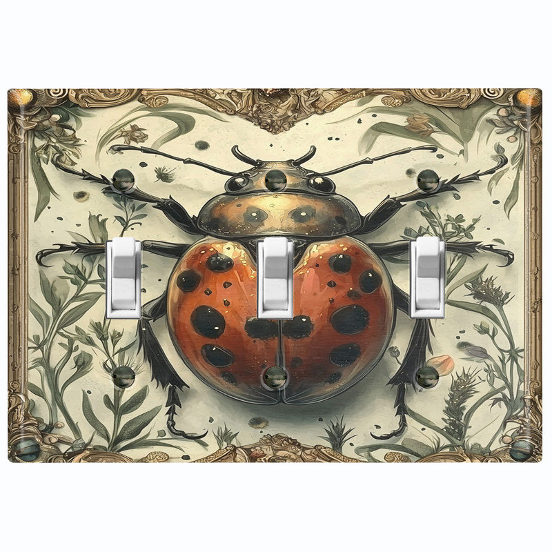 Couvercle de plaque d'interrupteur en métal; Bascule 3 bandes US standard - coccinelle damassée, Triple # 3