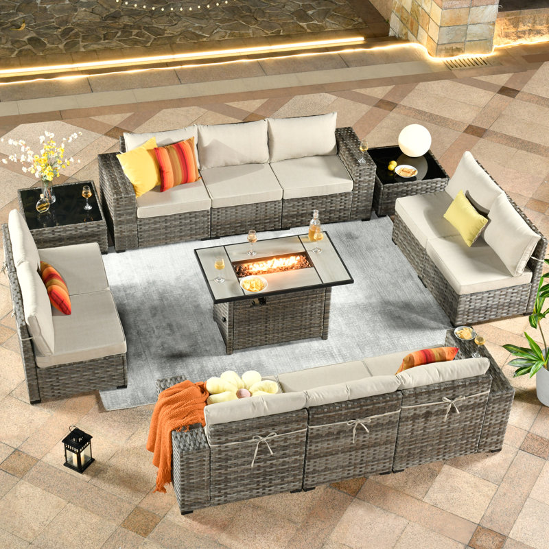 Evanna Wicker 10 - Person Patio Conversation Set with Cushions, Beige