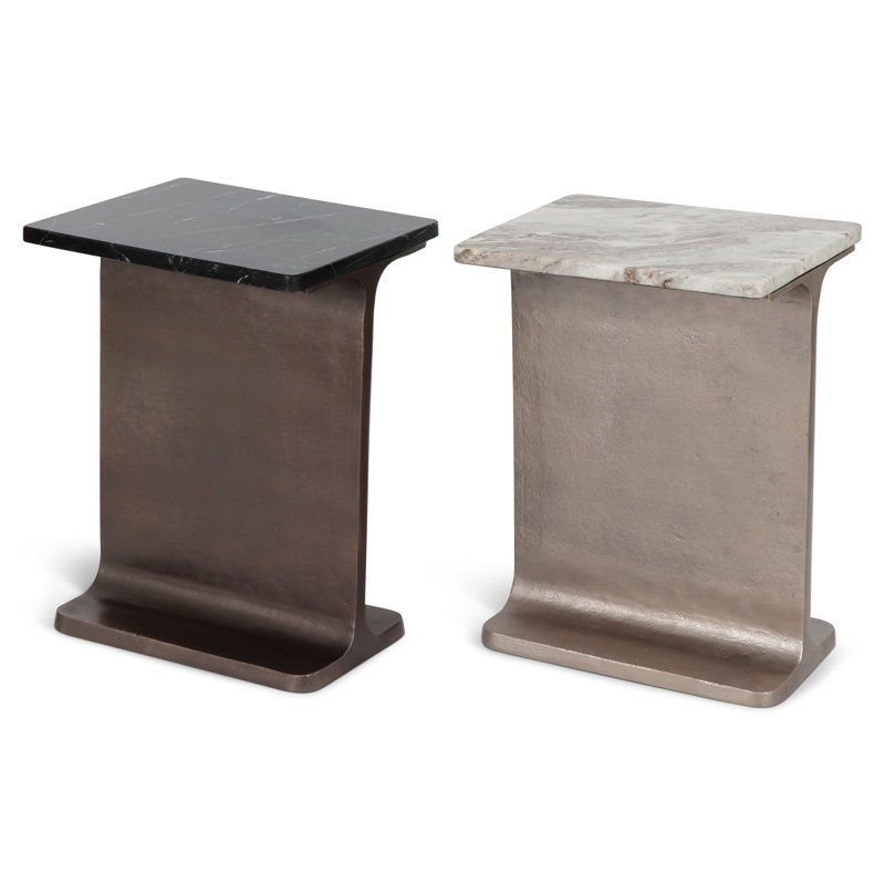 Marbelle - I-Beam Marble Side Table - Fantasy Black/Bronze Finish, Toronto Sand/Antique Nickel