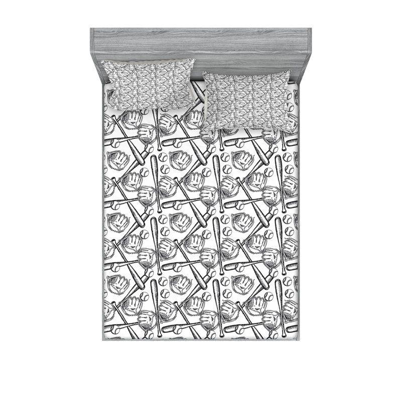 Ensemble de draps et taies décoratives de baseball Ambesonne, noir et blanc