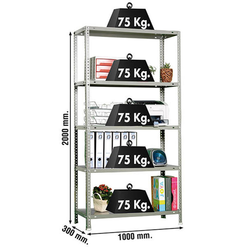 100cm W Steel Height -Adjustable Shelving Unit, 200cm H x 100cm W x 30cm D, Grey