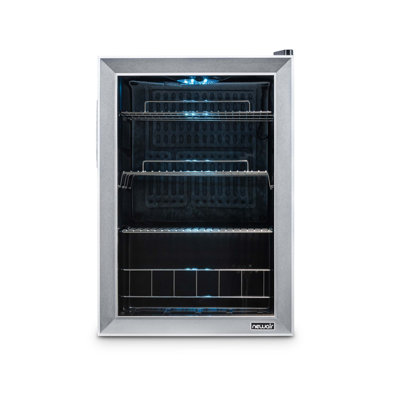 Newair 90 Can Freestanding Beverage Fridge in Stainless Steel, Compact with Adjustable Shelves
