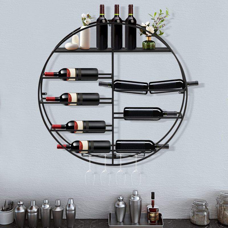 Alexa-Mae 12 Bottle Wall Mounted Wine Bottle & Glass Rack, Black
