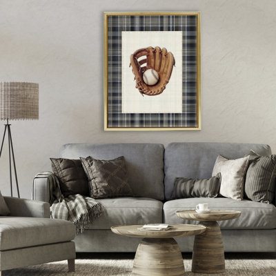 Baseball Glove with Plaid Floating Frame, design by Arlington Prints