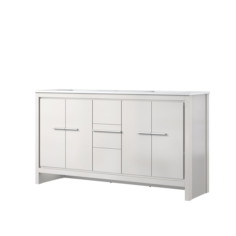 Sandpoint 60 in W x 20 in D Double Bath Vanity and White Quartz Top, White