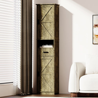 Tall Grey Cabinet With 2 Barn Doors And 1 Drawer. 69" H, Adjustable Shelves For Bathroom, Living Room, Entryway H Bathroom Storage Cabinet. Grey, Doors, Drawer, Entryway, Kitchen
