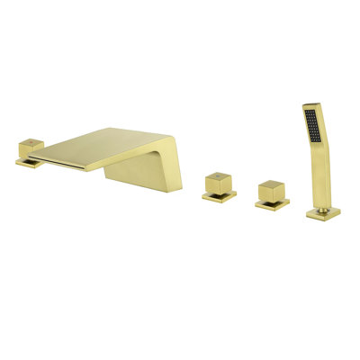 Waterfall Deck Mount Tub Faucet With Handheld Shower 5 Hole Bathtub Faucet Brass 3 Handle Tub Filler With Valve