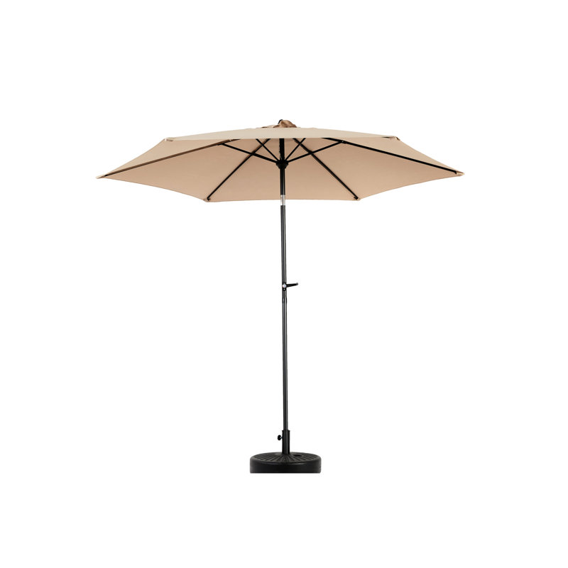 Parasol de table d'extérieur kaki 9 pi - Fabrication durable. Manivelle à bouton-poussoir sans effort. Pour terrasse, cour ou piscine. Toile 100% 6 nervures, tissu facile à utiliser