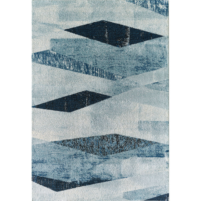 Tapis géométrique bleu / ivoire Braziel, Rectangle 5 pi 3 po x 7 pi 6 po