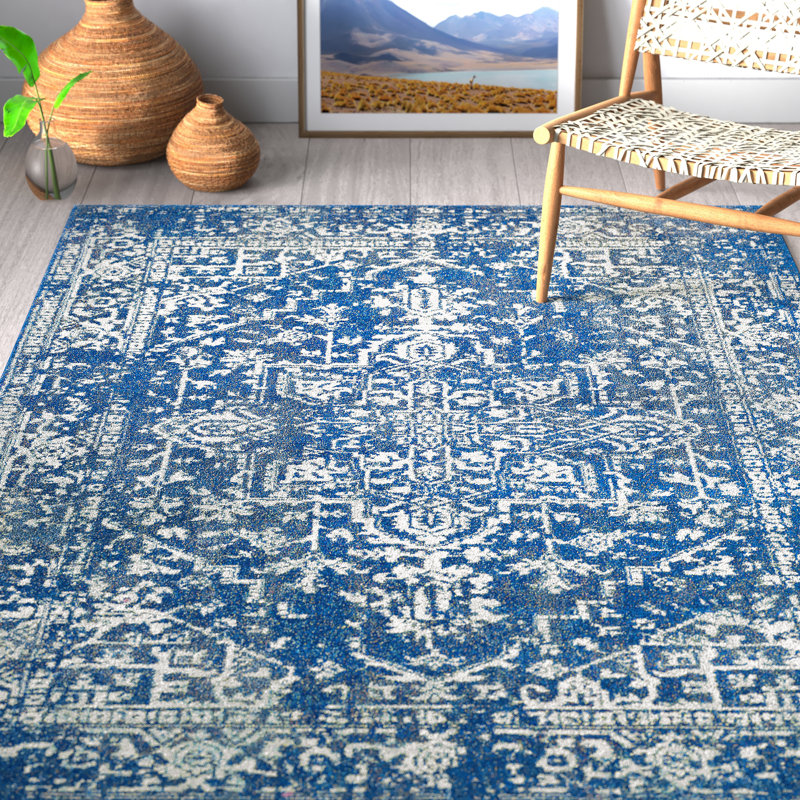 Tapis oriental en polypropylène bleu marine Hillsby, Rectangle 7 pi 10 po x 10 pi 3 po
