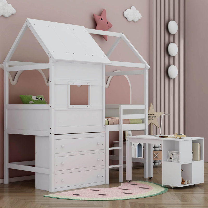 Lit mezzanine simple avec tiroirs Magrans Kids, Blanc
