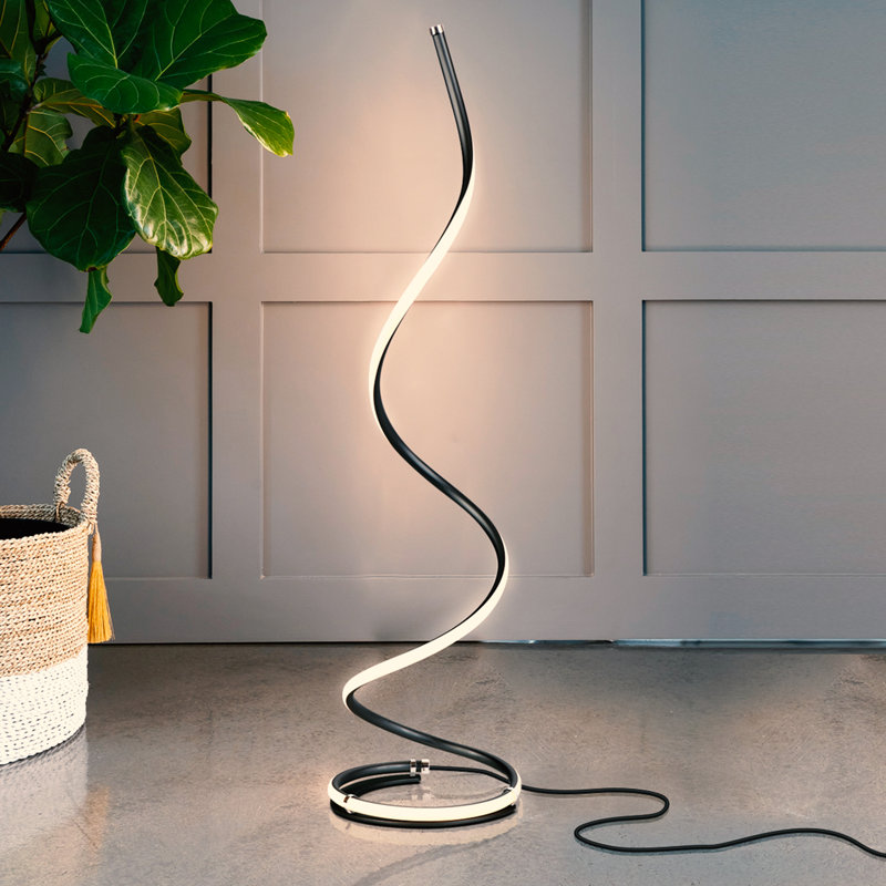 Sleek Allure 38" Jet Black LED Spiral Floor Lamp with Dimmer
