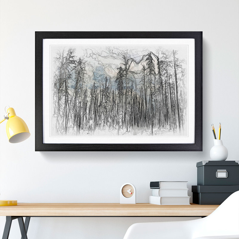 Winter Forest Vol.2 Sketch - Picture Frame Graphic Art, 65cm H x 90cm W x 2cm D, Black