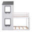 Lit superposé simple au-dessus d'un lit simple en bois avec toit, fenêtre, garde-corps et échelle-360678028