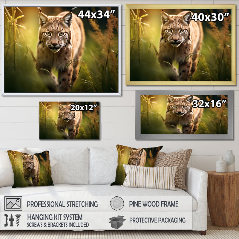 Portrait de lynx brun dans la nature I, Cadre flottant noir, H 24 po x l 32 po x P 1 po