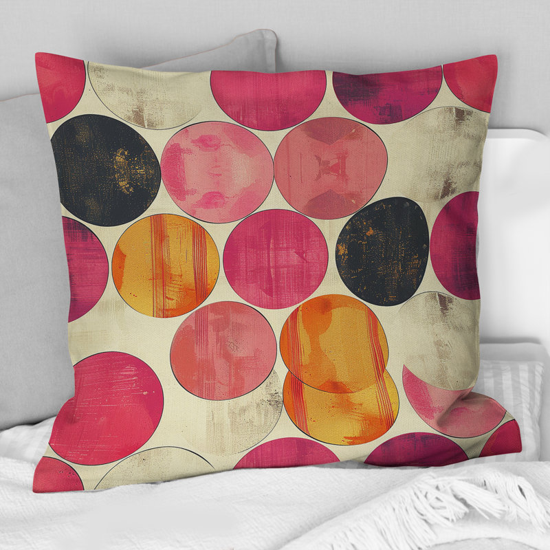 Coussin décoratif rétro rose et beige Mid-Century, H 16 po x l 16 po