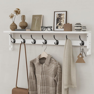 35 Inch Extra Long Wall Mount Coat Rack With Shelf, 7 Metal Hooks & 2 Side Hooks For Entryway Kitchen Bathroom