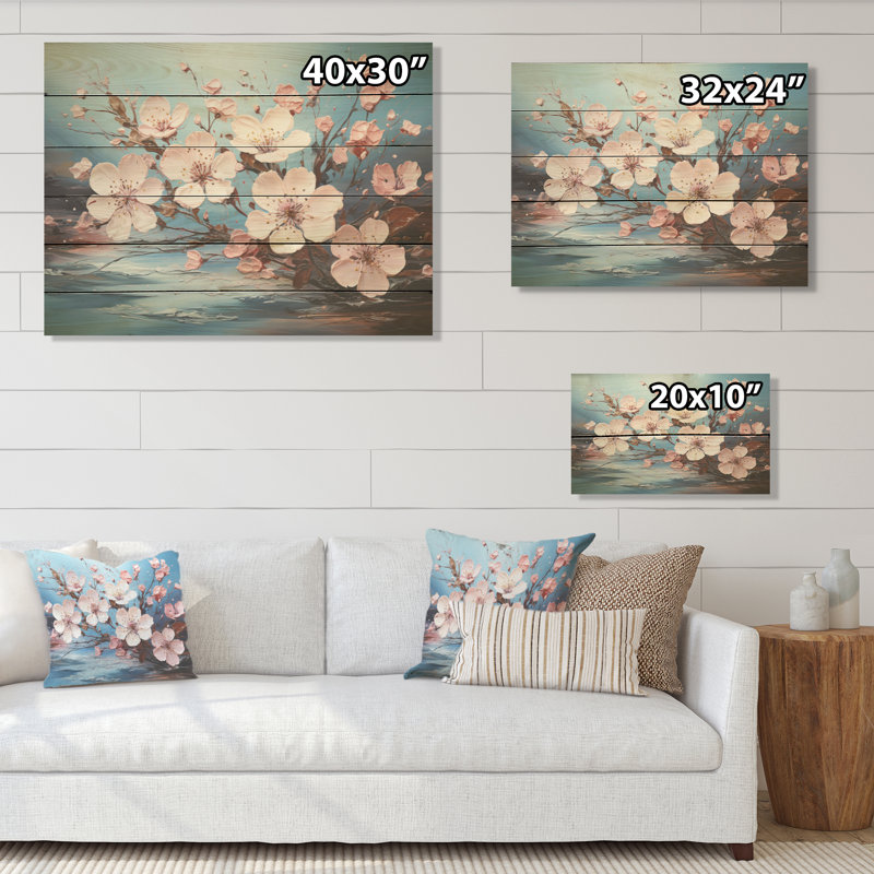 Fleur de pommier, art mural sur bois de pin naturel, H 24 po x l 32 po