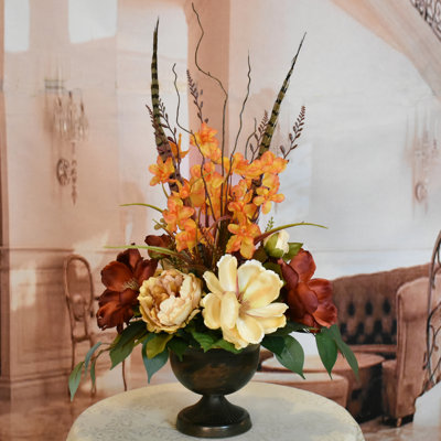 Faux Silk Magnolia, Peony Arrangement in Vase