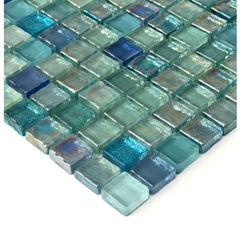 Ferrara 0.8'' W x 0.8'' L Backsplash Glass Tile Mosaic Sheet, Blue