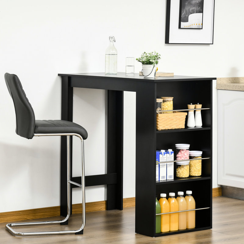 Table de salle à manger à hauteur de comptoir moderne avec rangement, noir pour plusieurs pièces