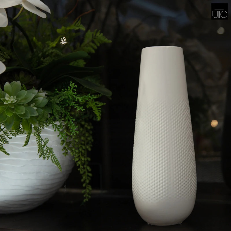 Falisa Ceramic / Porcelain Table Vase, 14" H x 5" W x 5" D, White