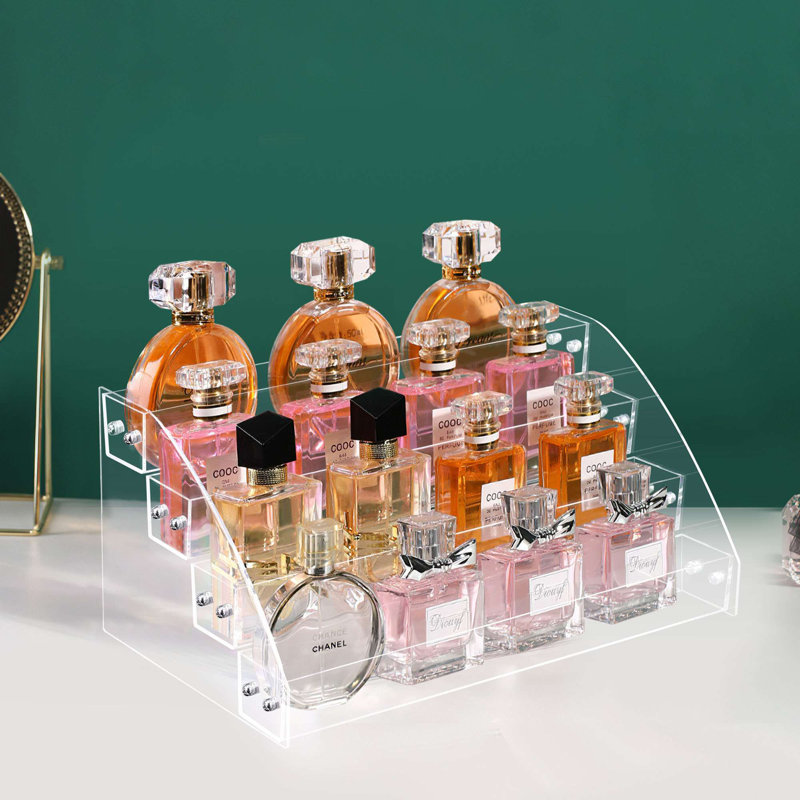 Présentoir en plastique en plastique, présentoir transparent à 4 niveaux pour collection, parfum, dessert