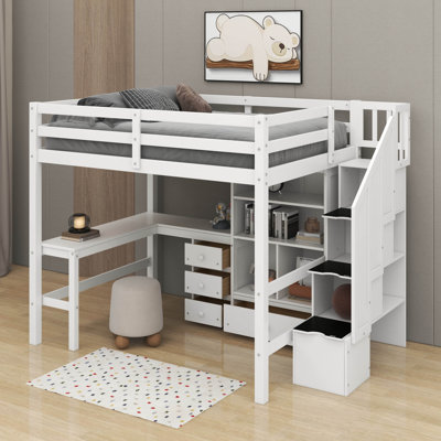 Lit mezzanine double avec bureau et tiroirs