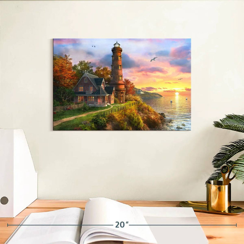 Lilie Seaside Sunset Lighthouse, 8" H x 12" W