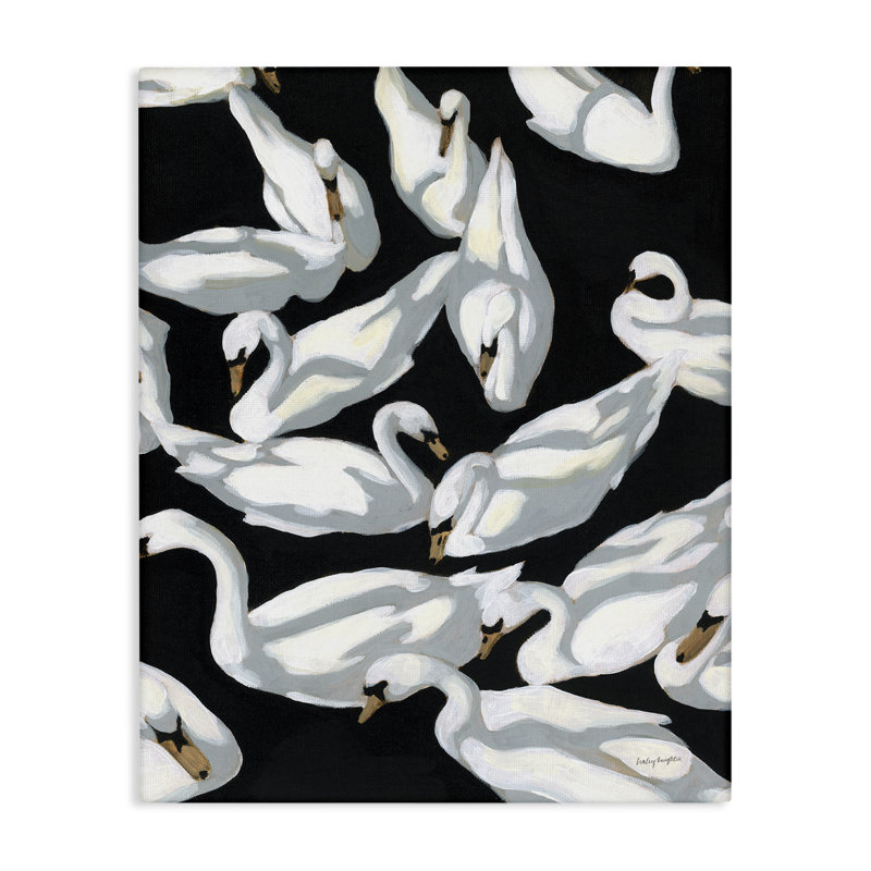  Art mural sur toile noire "Swan", H 20 po x l 16 po