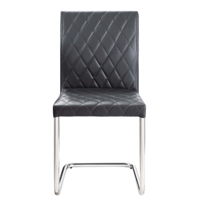 Grey Faux Leather Armless High - Back Dining Chairs Of 2, Finish Sled Base, Padded Seat And Back, 23.5 Inches Deep 2 Chairs, With Pu, Rectangular , Metal Base