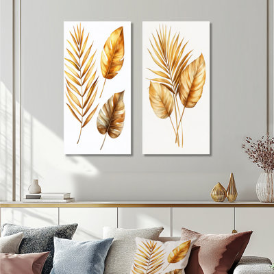 Ensemble de 2 feuilles d'art brun brun et feuilles beige I - palmiers et palmiers