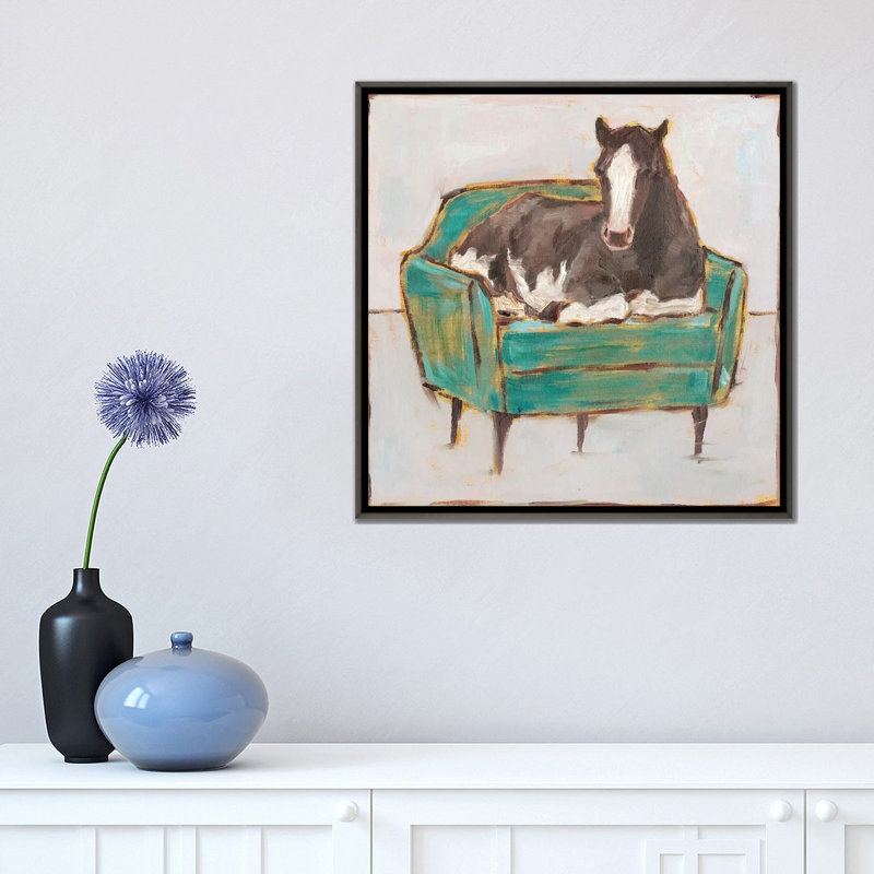 «Creature Comforts I» par Ethan Harper - reproduction d'art, H 18 po x l 18 po x 1,5 po, Pas de tapis, Toile avec cadre gris