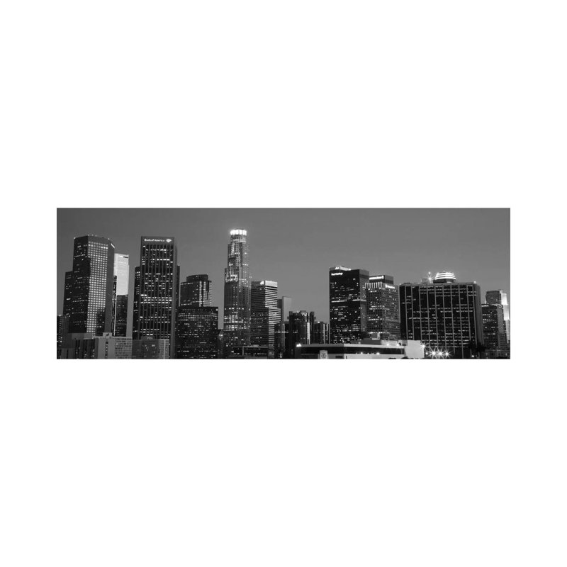 Los Angeles Panoramic Skyline Cityscape (Black & White - Night) by Unknown Artist - Wrapped Canvas Panoramic Print