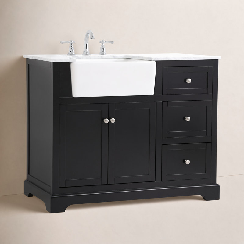 Pardue 42'' Single Bathroom Vanity with Marble Top, Black
