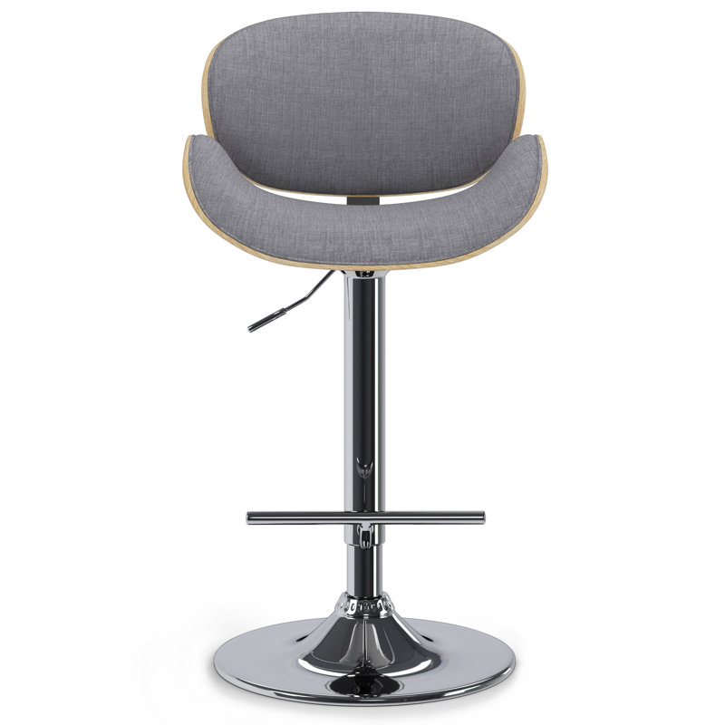 Tabouret de bar moderne pivotant rembourré Marana, Mélange de lin - Gris clair