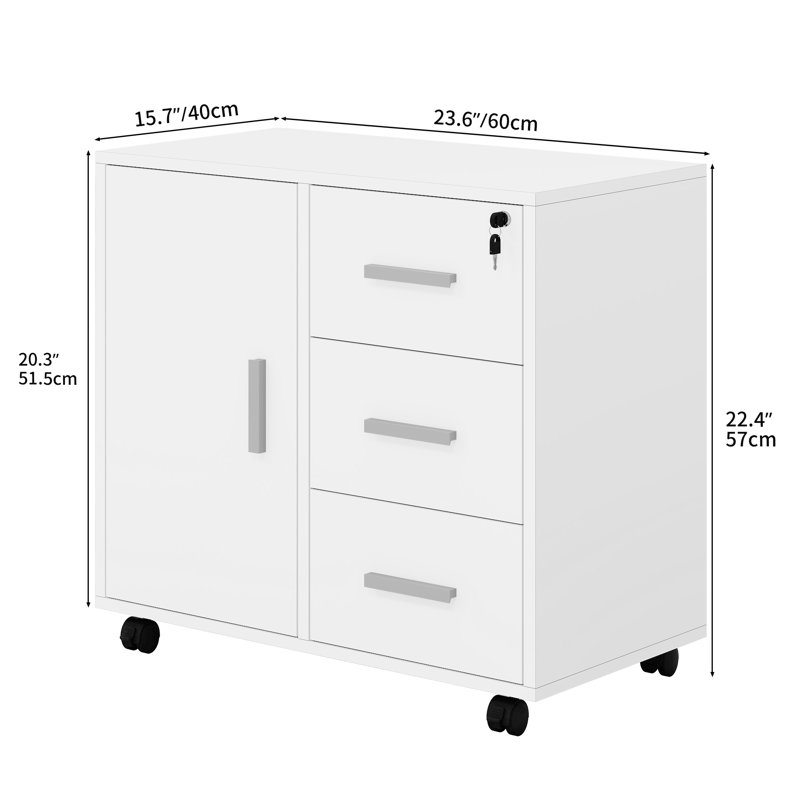 60cm Wide 3 -Drawer Mobile File Cabinet, White