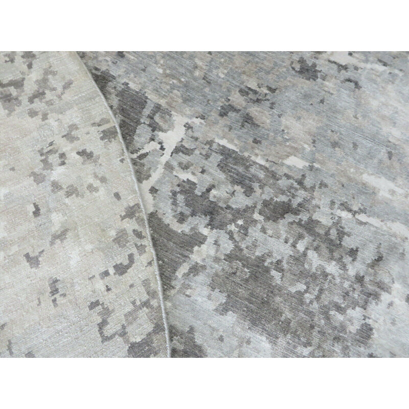 Tapis oriental moderne gris abstrait noué à la main 12 po x 12 po avec soie BECF3CCFCD4C42F6950E6CCD2BFF798E