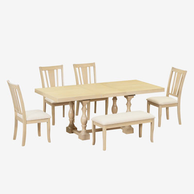 Traditional 6-Piece 78inch Trestle Extendable Dining Table Set -  Red Barrel StudioÂ®, 27B1CF9E7A1841F4BC872FFCCB6BCD8D