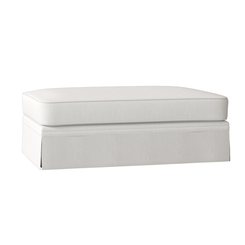 Repose-pieds rembourré avec rangement Shelby, Blanc sergé décoloré classique