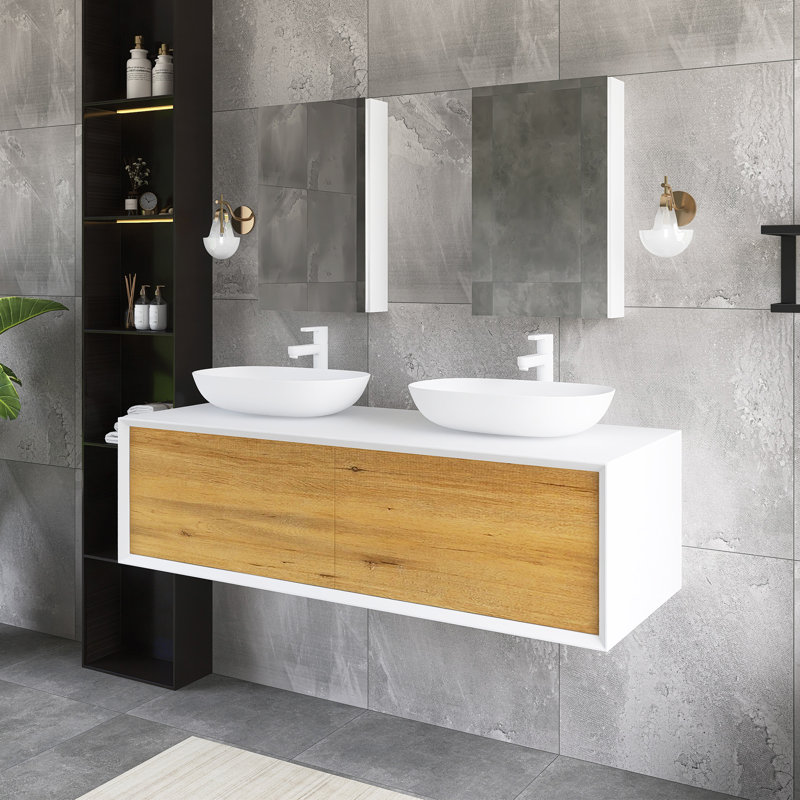 Meuble-lavabo mural 55 po avec plateau blanc uni