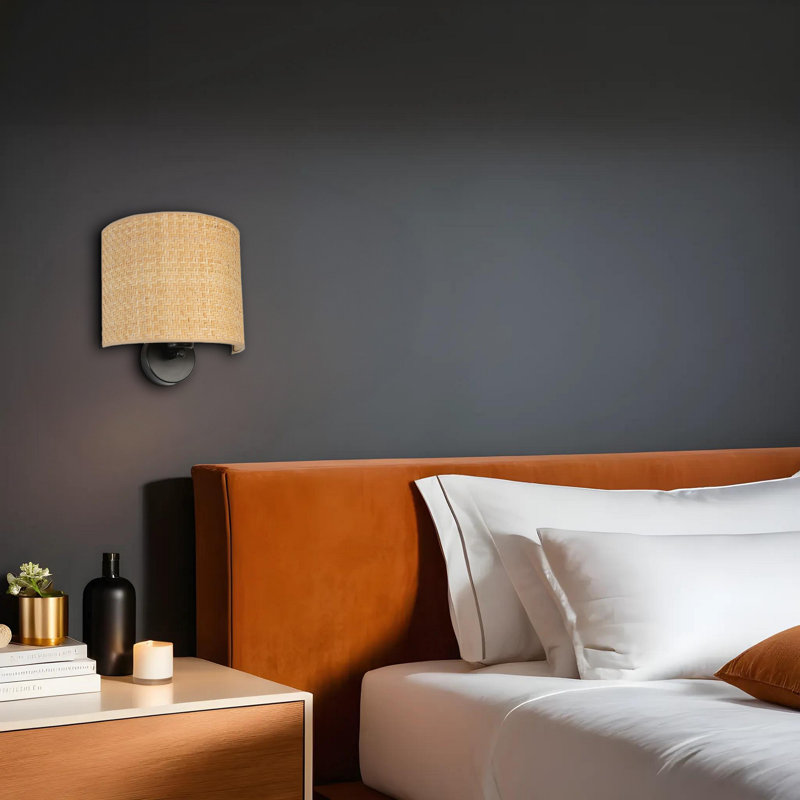 Lampe murale élégante avec corps en métal et capuchon en bambou, 7,9 po x 9,8 po x 9,8 po | Douille E27, 40 W maximum, 120 V | Couleur beige et noire, conception moderne parfaite pour le salon et la chambre à coucher, indice de protection IP20 pour une utilisation à l'intérieur