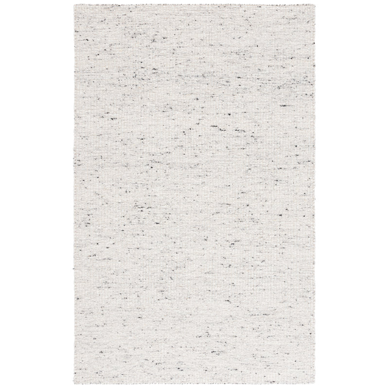 Tapis en laine tissé à la main à plat Sopheak en gris clair / noir, Rectangle 8 pi x 10 pi